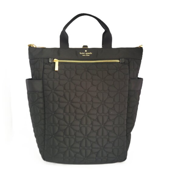 Kate Spade KK161 Spade Flower Quilted Fabric Convertible Backpack Laptop Black - Picture 1 of 7